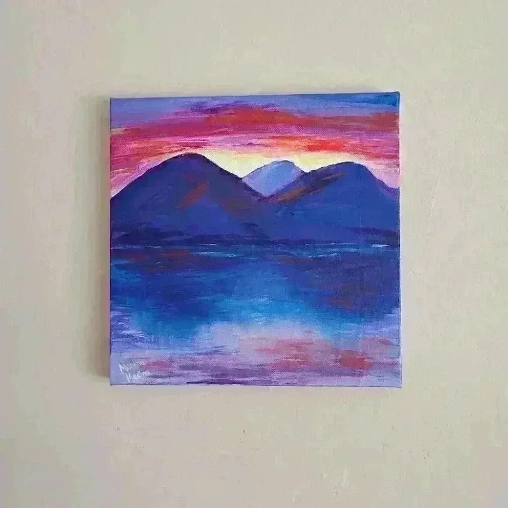 Home wall art acrylic sunset lake painting